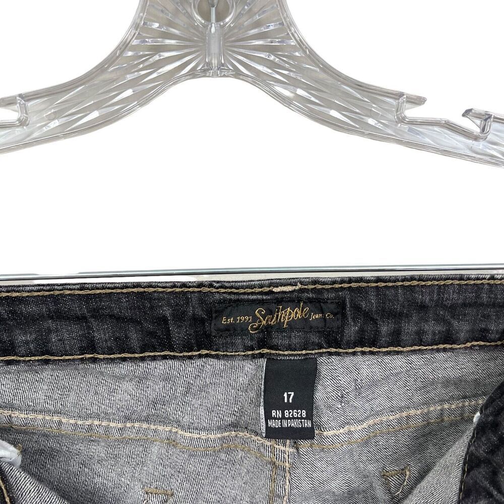 South Pole Jeans Stretch Tapered Leg Rhinestone Pockets Zip Fly Black Women 17* - Picture 4 of 6